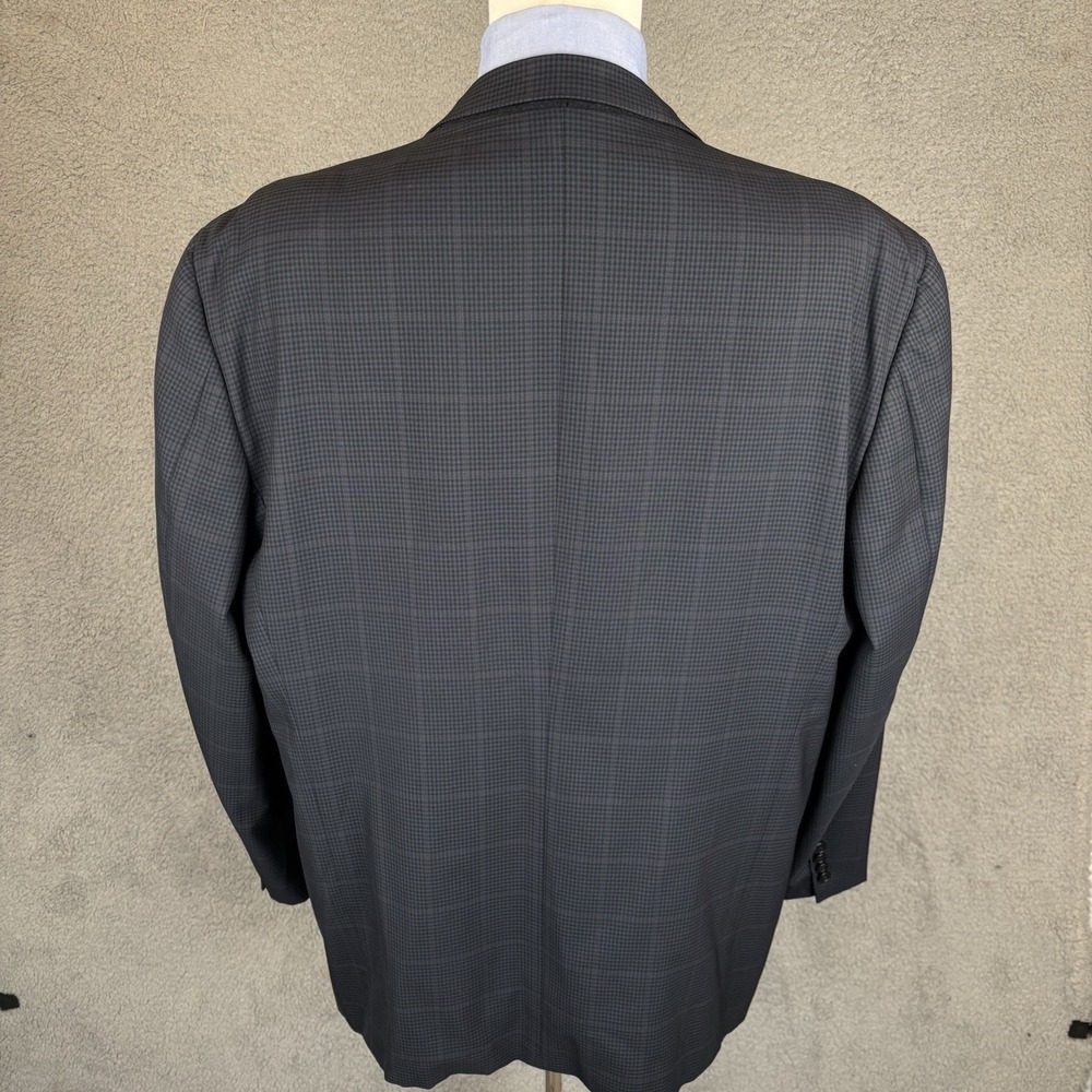Joseph Abboud 48L Windowpane Check Blazer Men Navy Wool 3 Button Jacket - Picture 4 of 13